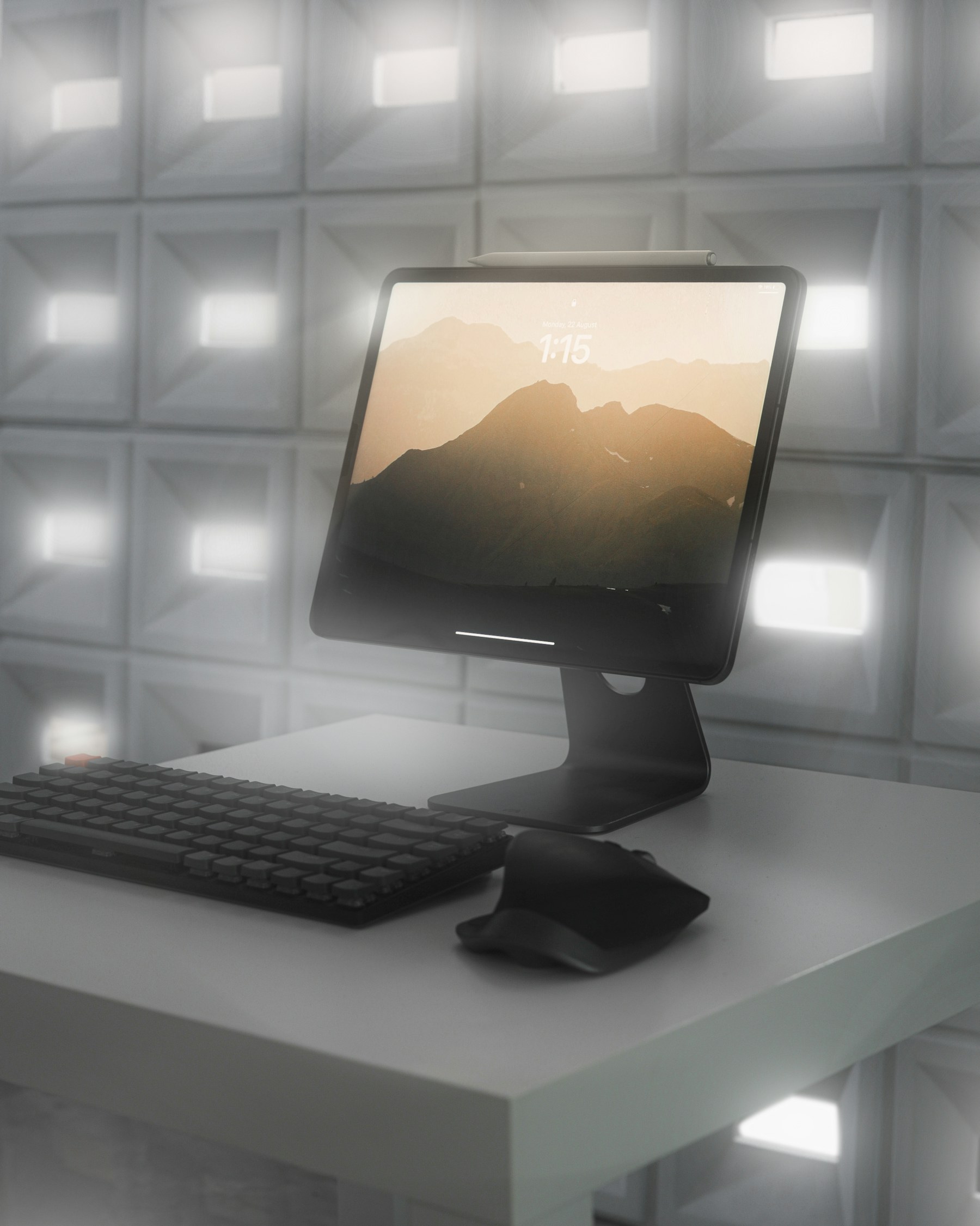 Desktop and monitor workspace for refurbished technology research